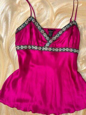 Rare Y2K silk babydoll cami ⭐️ vintage magenta pink mcbling indie sleaze top